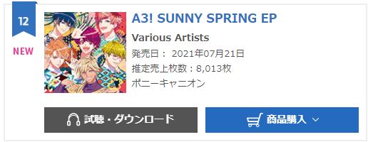 A3 SUNNY SPRING EP oricon weekly